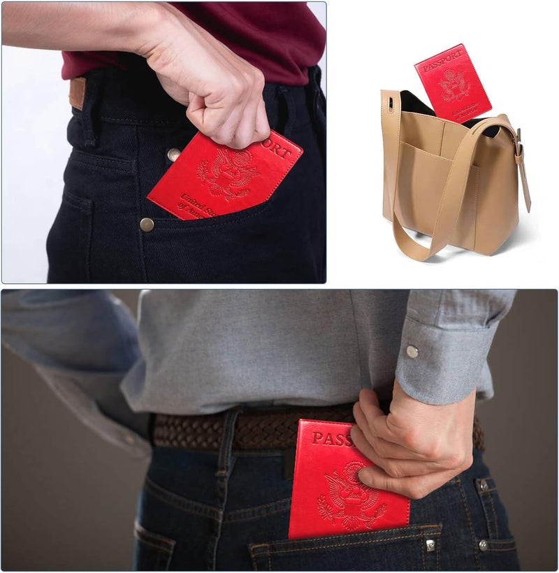 KAOBAN Passport Holder Cover Wallet Case RFID Blocking Leather Card Slot Travel Accessories Documents Organizer Protector for Women Men, Red - Image 5